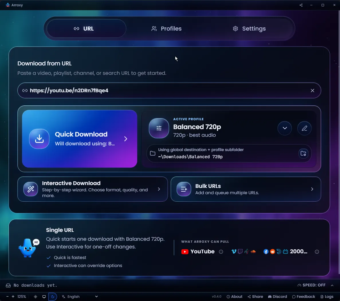 Arroxy Quick Download home screen