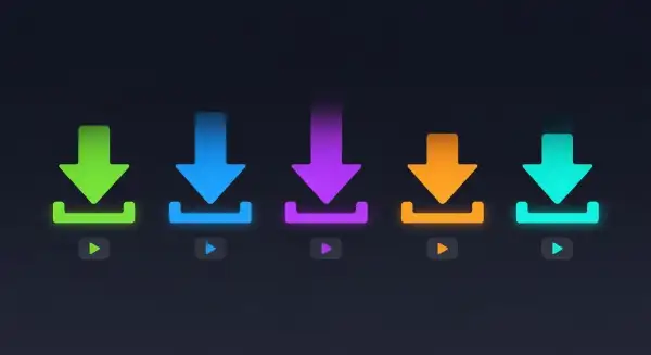 Five colorful download arrows representing open source video tools side by side