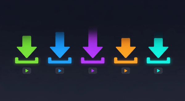 Five colorful download arrows representing open source video tools side by side